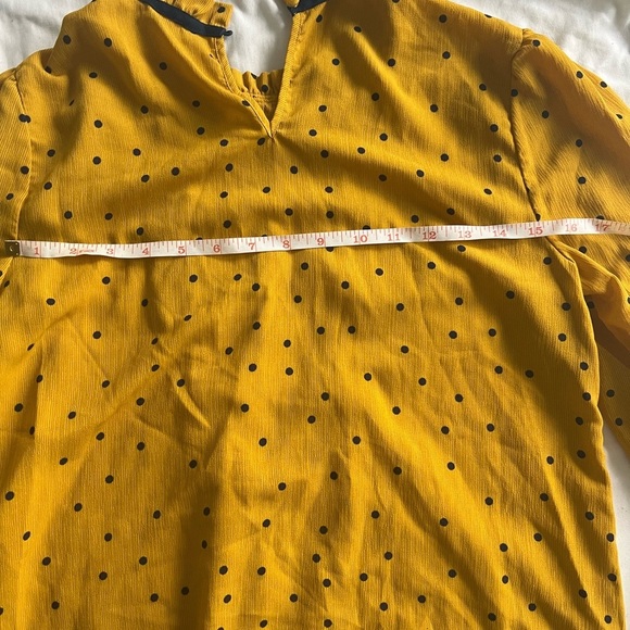 Mustard polkadot 3/4 sleeve blouse with bow - Picture 6 of 7